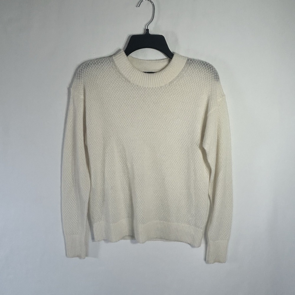 Quince Baby Alpaca Wool Blend Diamond Stitch Crewneck Sweater Ivory Cream